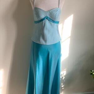 Fairycore Two Piece Dress Small Blue Striped Bustier Top Midi Skirt Prom Formal